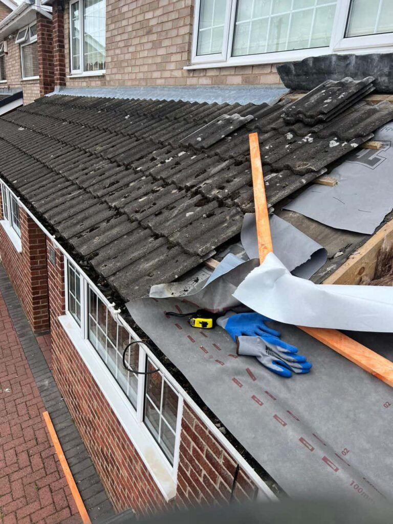 This is a photo of a pitched roof which is being repaired. The existing roof was leaking badly. Works carried out by LS Roofing Henley-on-Thames
